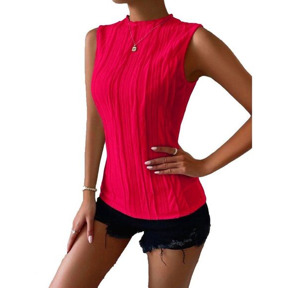 New Small Hot Pink Unity Slim Fit Textured Sleeveless Tank Top - Picture 1 of 5